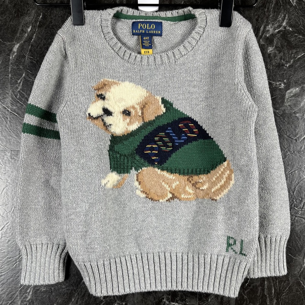 Polo Ralph Lauren Boy's Grey Dog Intarsia Knit Sweater 4T Years